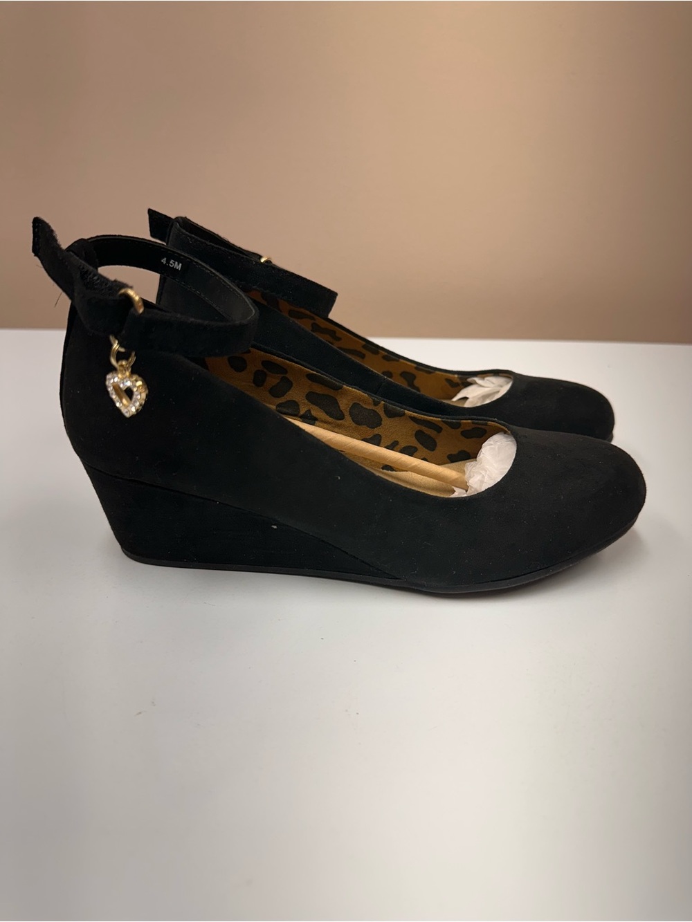 Jellycat Black Suede Wedge Pumps with Heart Charm